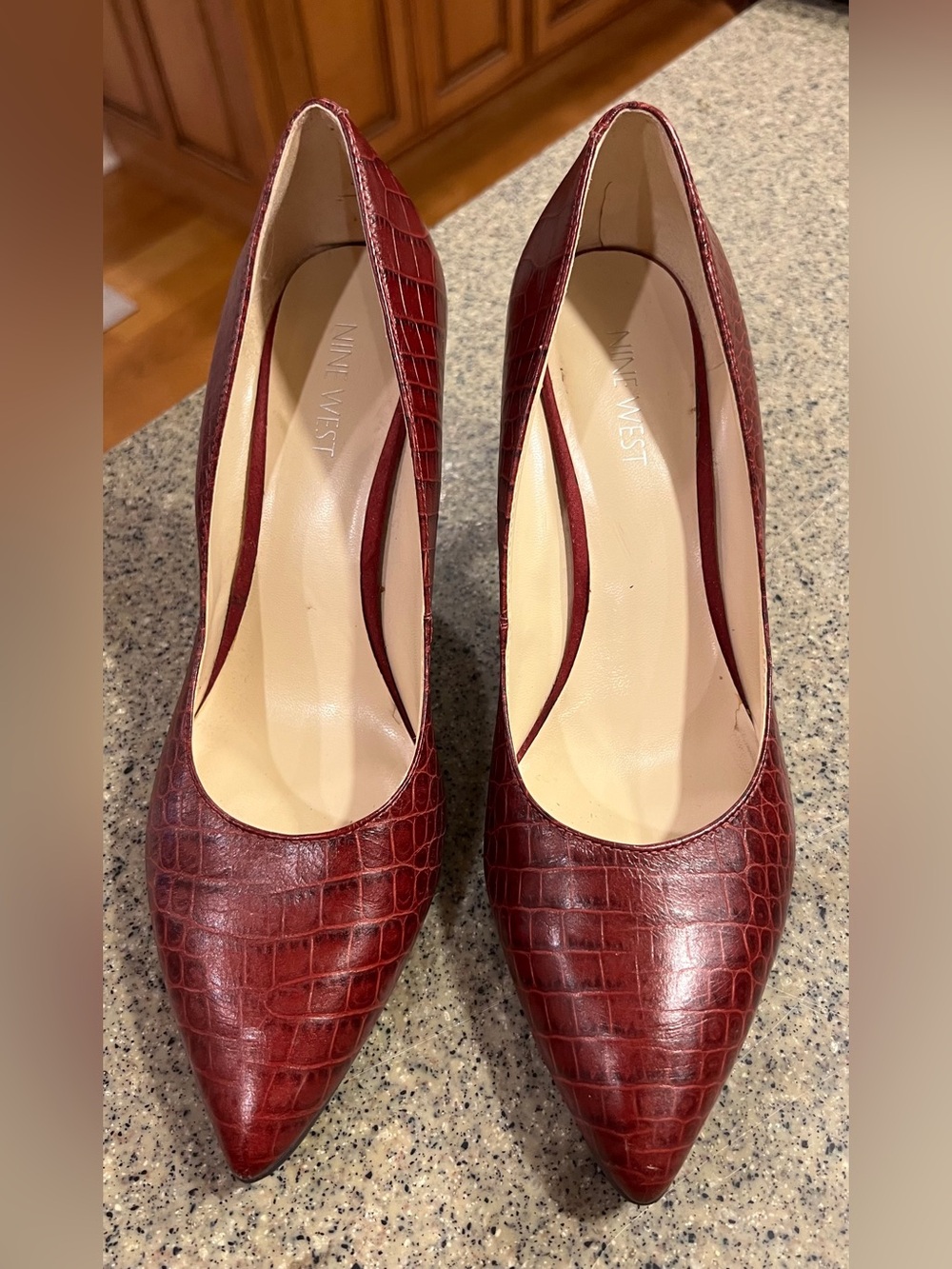 Nine West Crimson Croc-Embossed Pointed Toe Pumps